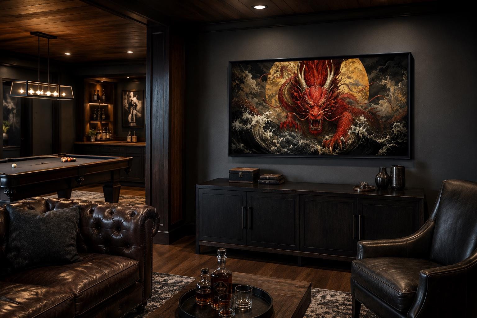 Japanese Dragon Wall Art - Red Dragon Canvas for Office & Man Cave Decor