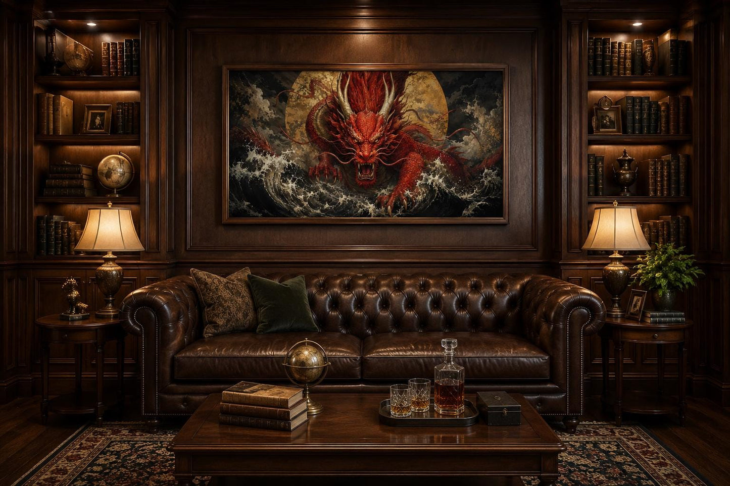 Japanese Dragon Wall Art - Red Dragon Canvas for Office & Man Cave Decor