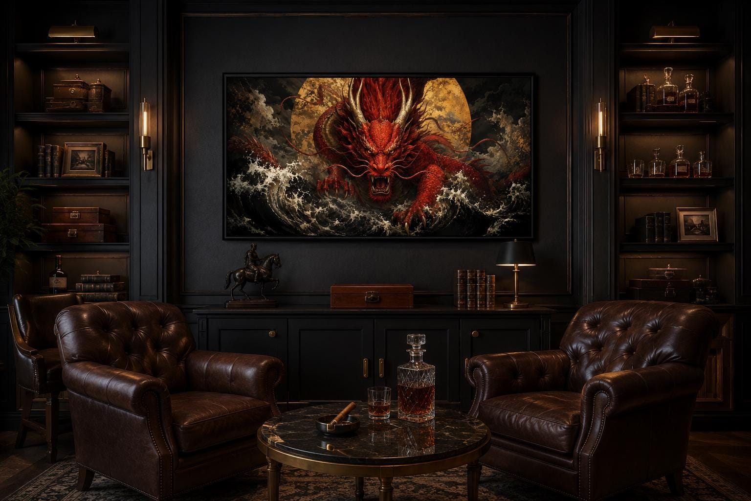 Japanese Dragon Wall Art - Red Dragon Canvas for Office & Man Cave Decor