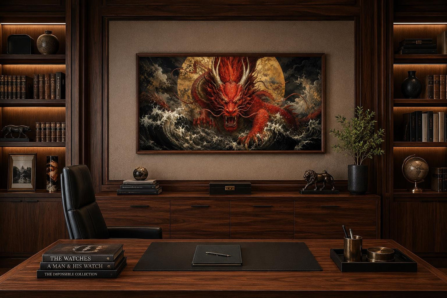 Japanese Dragon Wall Art - Red Dragon Canvas for Office & Man Cave Decor