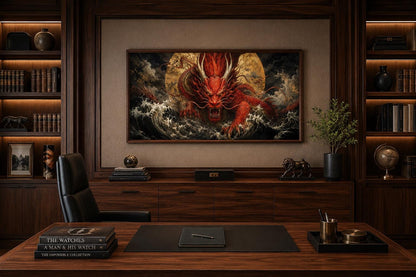 Japanese Dragon Wall Art - Red Dragon Canvas for Office & Man Cave Decor