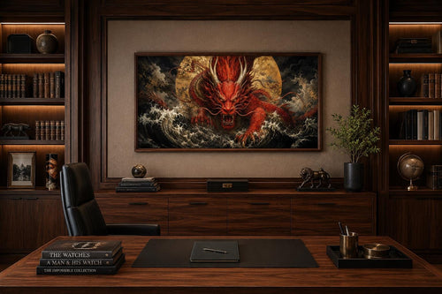 Japanese Dragon Wall Art - Red Dragon Canvas for Office & Man Cave Decor