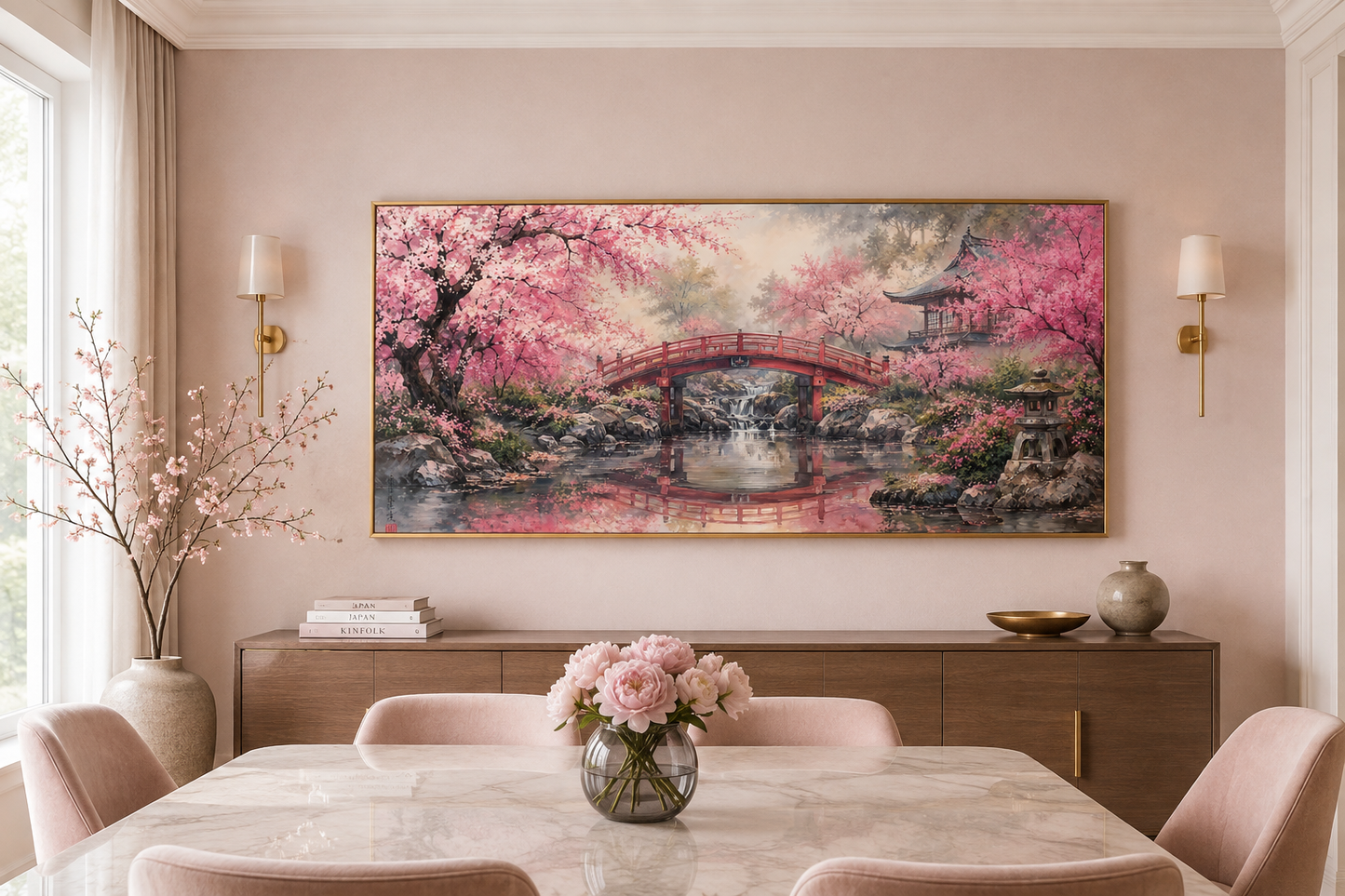 Japanese Cherry Blossom Sakura Garden Framed Canvas Wall Art