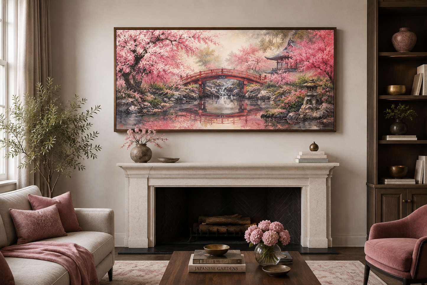 Japanese Cherry Blossom Sakura Garden Framed Canvas Wall Art