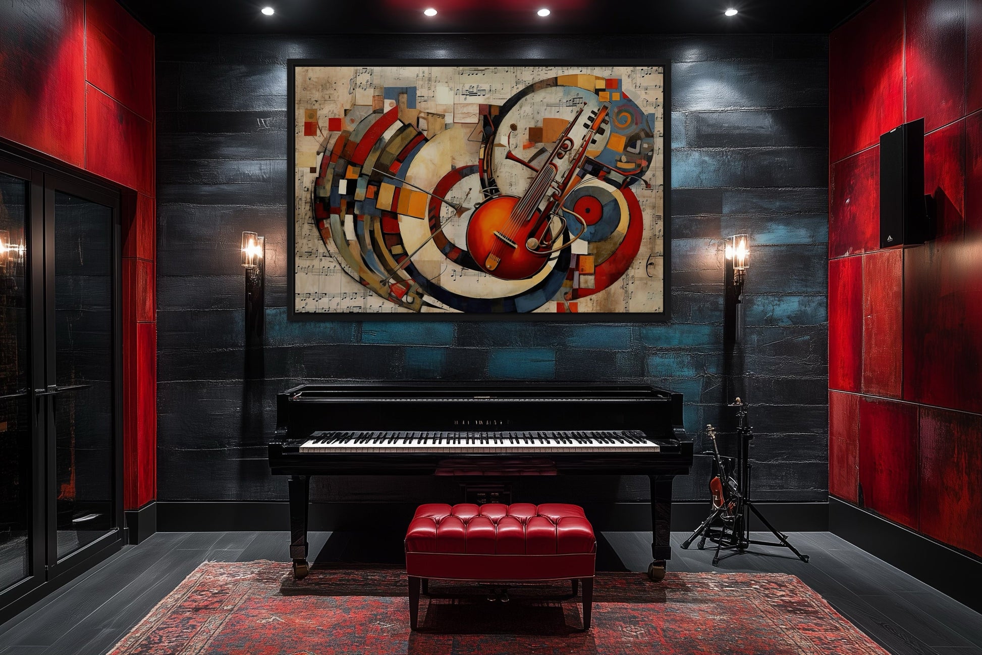 Jazz Musical Instruments Abstract Framed Canvas Wall Art