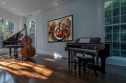 Jazz Musical Instruments Abstract Framed Canvas Wall Art