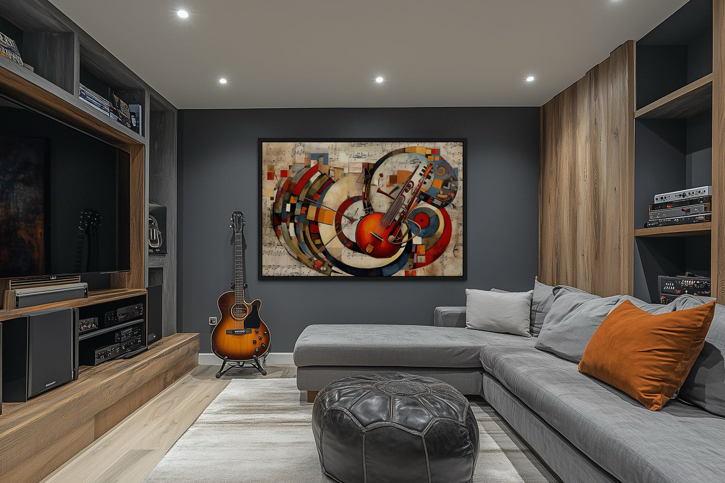Jazz Musical Instruments Abstract Framed Canvas Wall Art