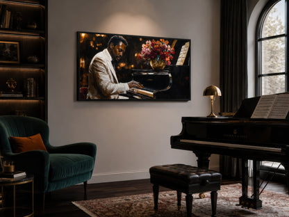 African American Piano Player Jazz Music Framed Canvas Wall Art