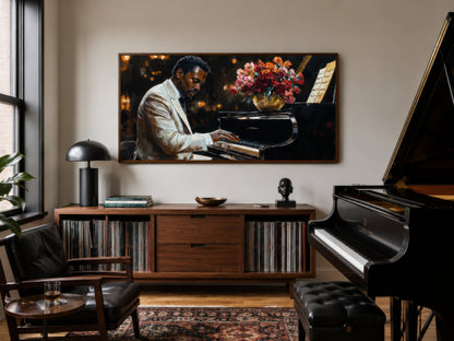 African American Piano Player Jazz Music Framed Canvas Wall Art