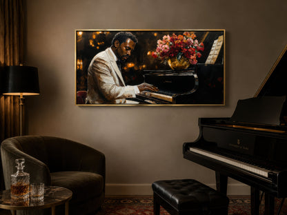 African American Piano Player Jazz Music Framed Canvas Wall Art
