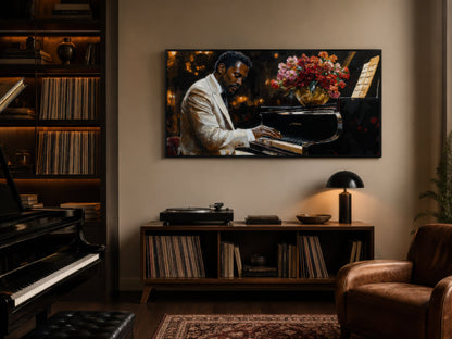 African American Piano Player Jazz Music Framed Canvas Wall Art