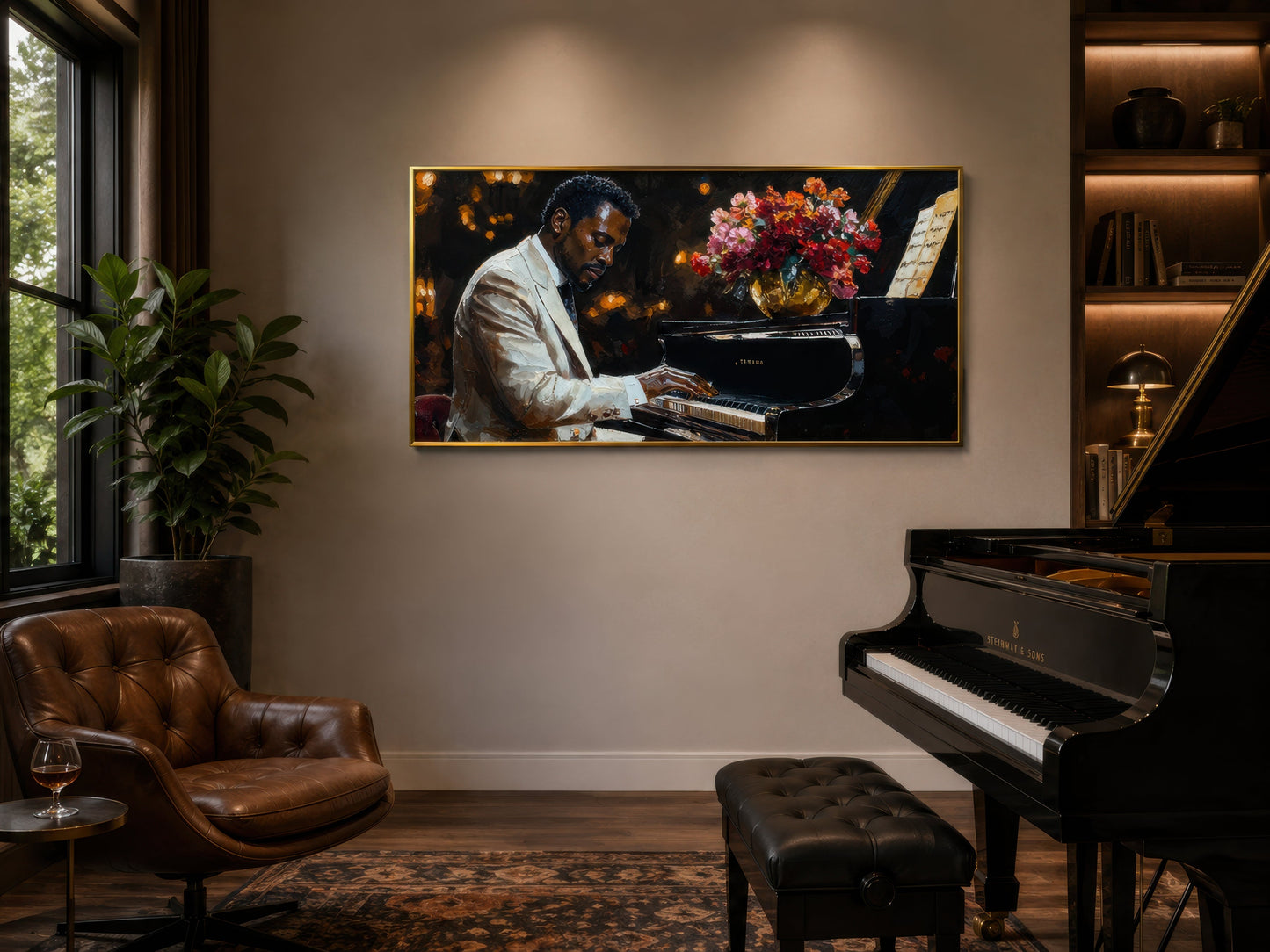 African American Piano Player Jazz Music Framed Canvas Wall Art