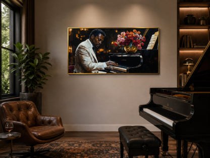 African American Piano Player Jazz Music Framed Canvas Wall Art