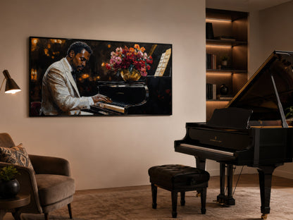 African American Piano Player Jazz Music Framed Canvas Wall Art