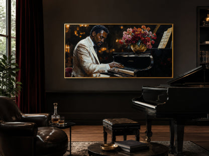 African American Piano Player Jazz Music Framed Canvas Wall Art