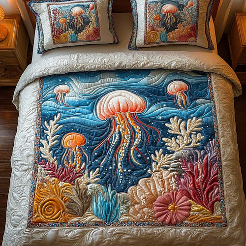 Jellyfish Dance 3-Piece Quilted Bedding Set - Single (59" x 70")