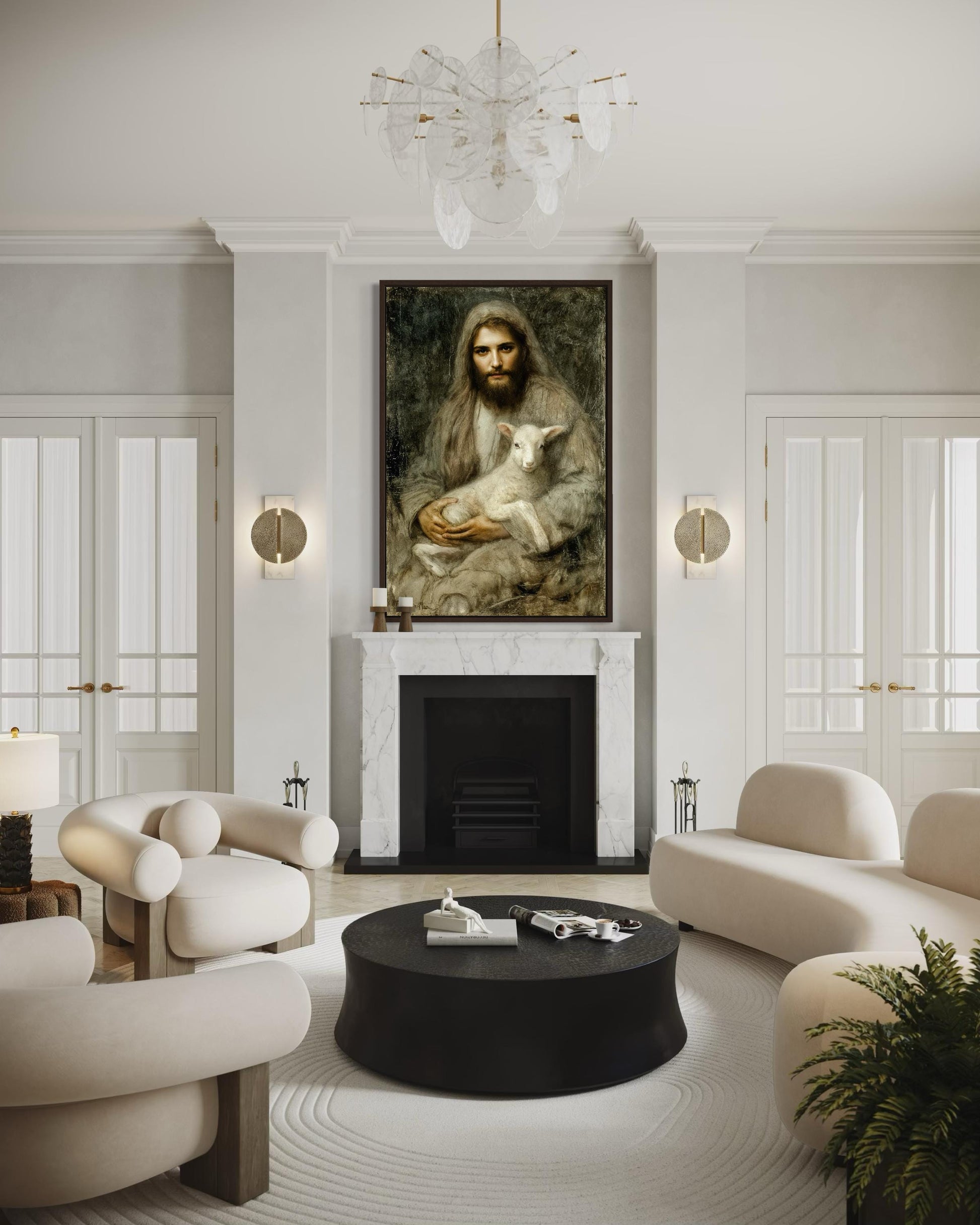 Jesus And Lamb Wall Art Canvas | Good Shepherd Painting - Framed Religious Artwork for Prayer Room