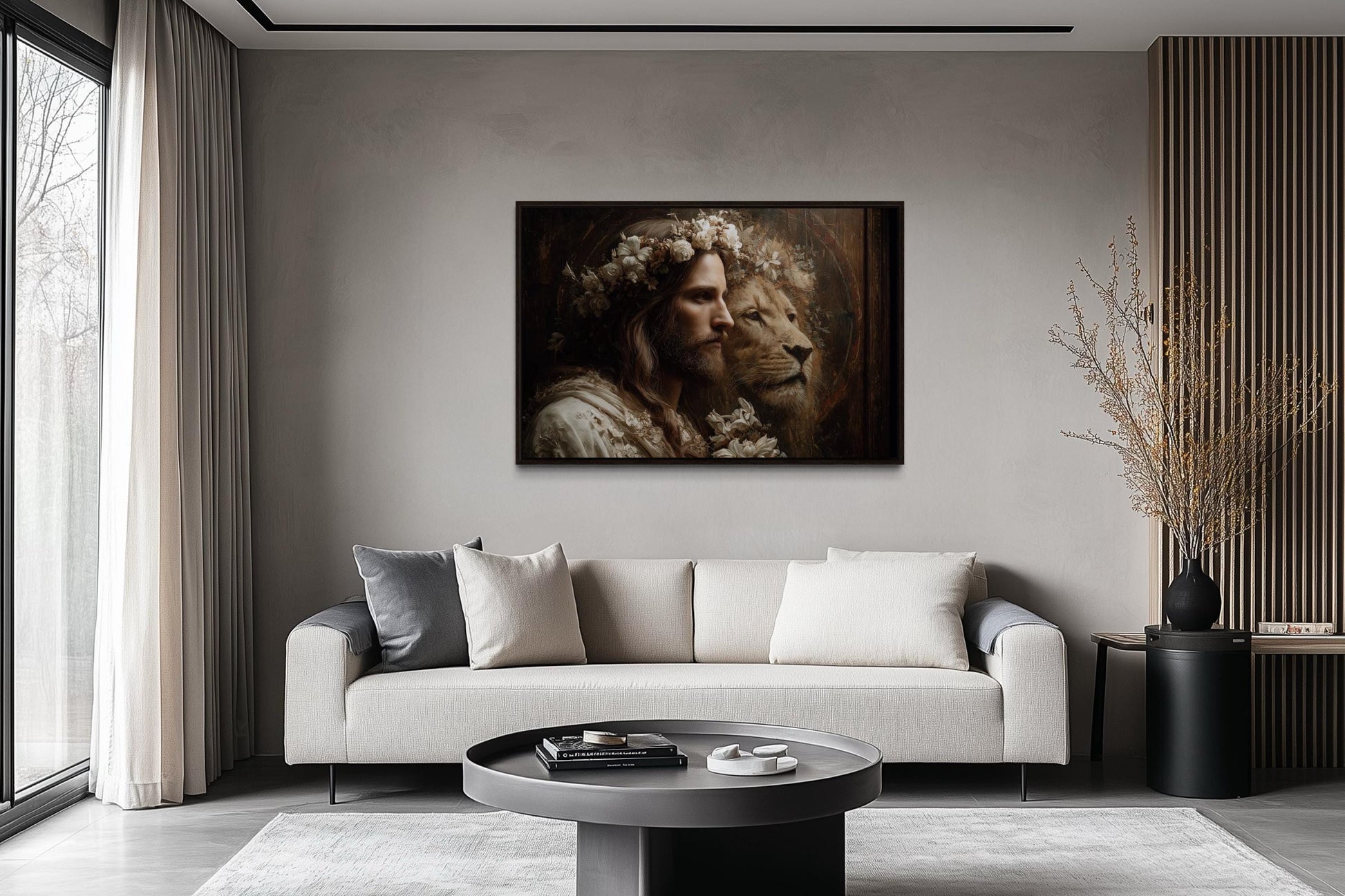 Jesus And Lion Framed Canvas Wall Art
