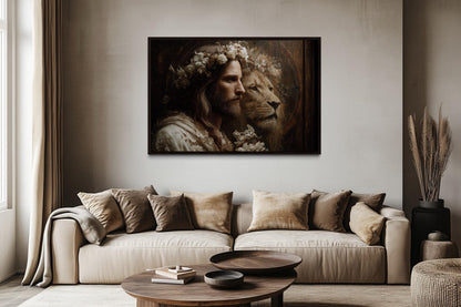 Jesus And Lion Framed Canvas Wall Art
