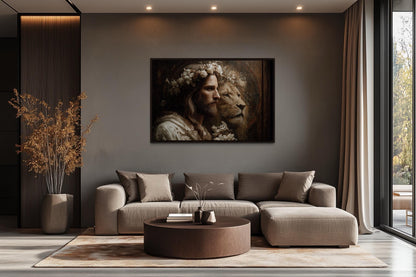 Jesus And Lion Framed Canvas Wall Art