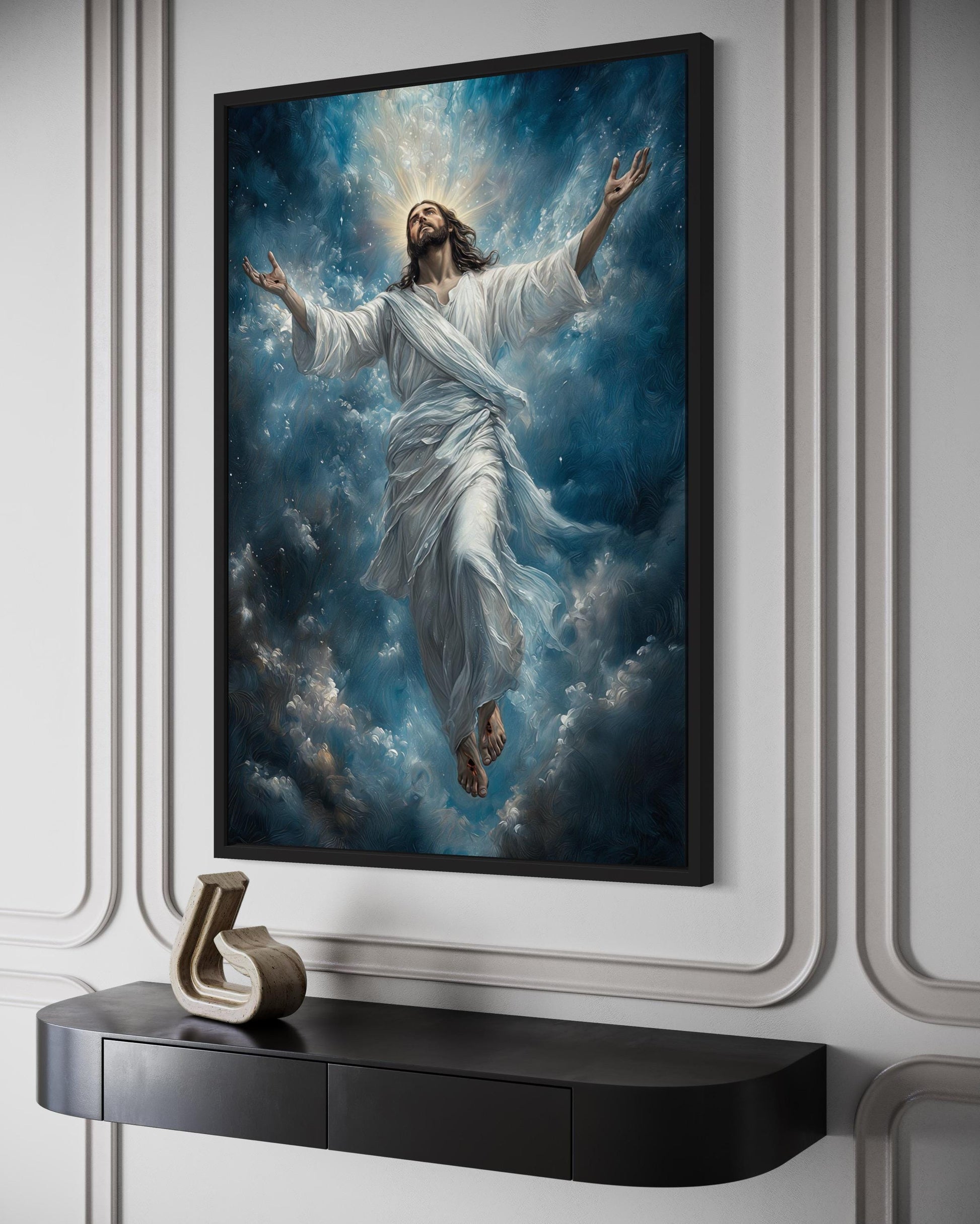 Jesus Ascension Into Heaven Christian Framed Canvas Wall Art
