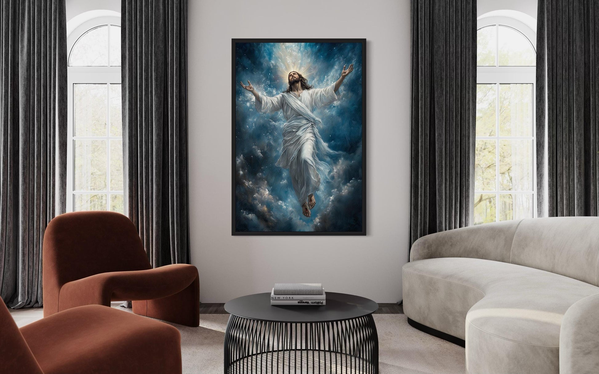 Jesus Ascension Into Heaven Christian Framed Canvas Wall Art