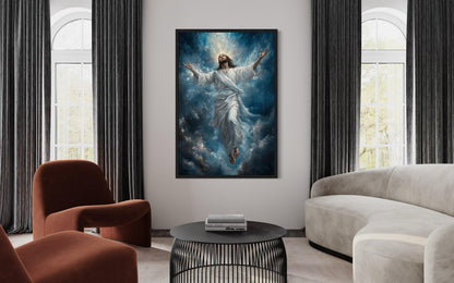 Jesus Ascension Into Heaven Christian Framed Canvas Wall Art