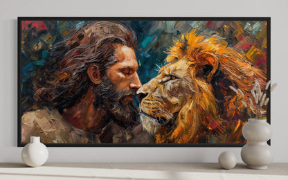 Jesus Lion Wall Art – Modern Christian Canvas Print | Framed Religious Decor