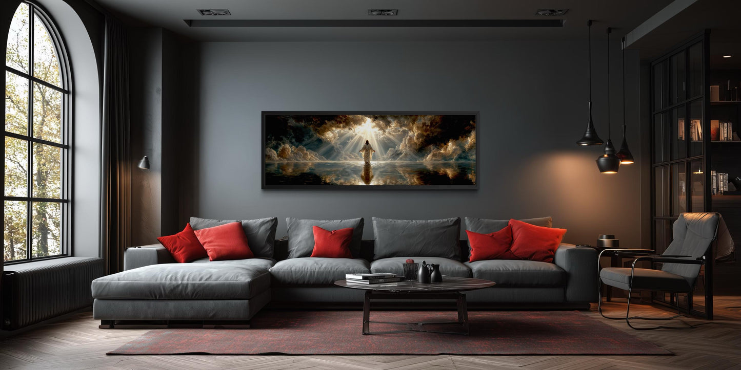 Jesus Walking On Water Art - Panoramic Christian Wall Decor Canvas Print