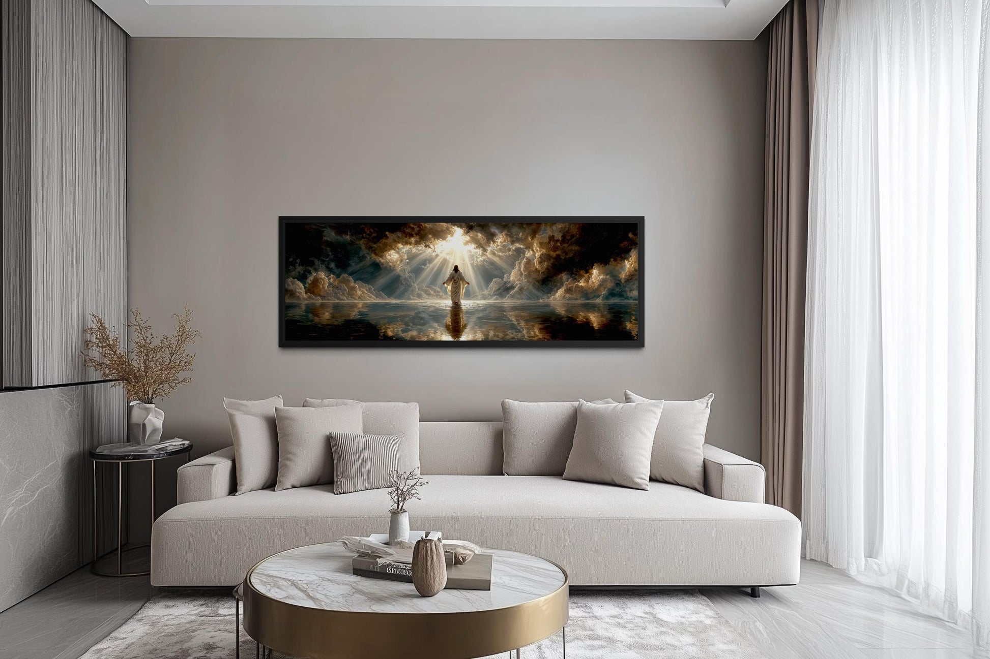 Jesus Walking On Water Art - Panoramic Christian Wall Decor Canvas Print