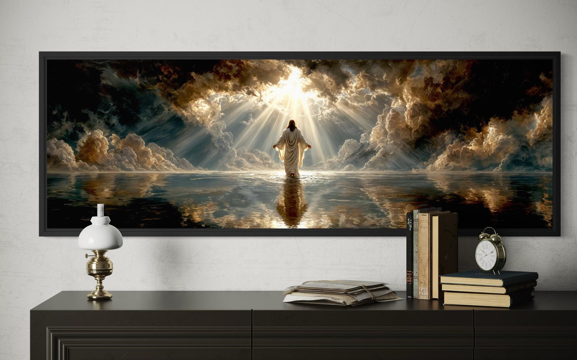 Jesus Walking On Water Art - Panoramic Christian Wall Decor Canvas Print