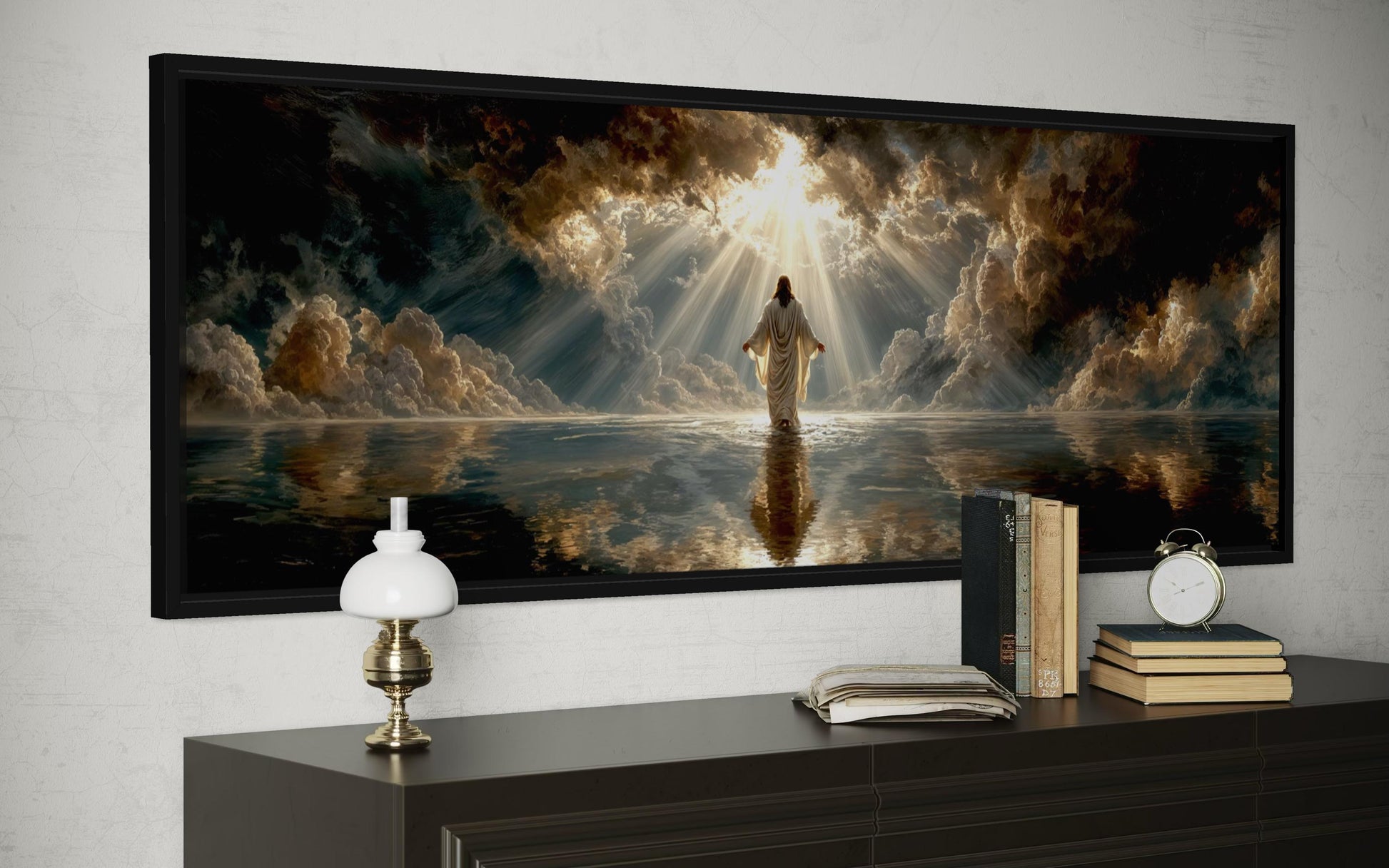 Jesus Walking On Water Art - Panoramic Christian Wall Decor Canvas Print