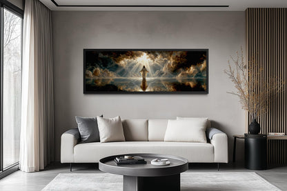 Jesus Walking On Water Art - Panoramic Christian Wall Decor Canvas Print