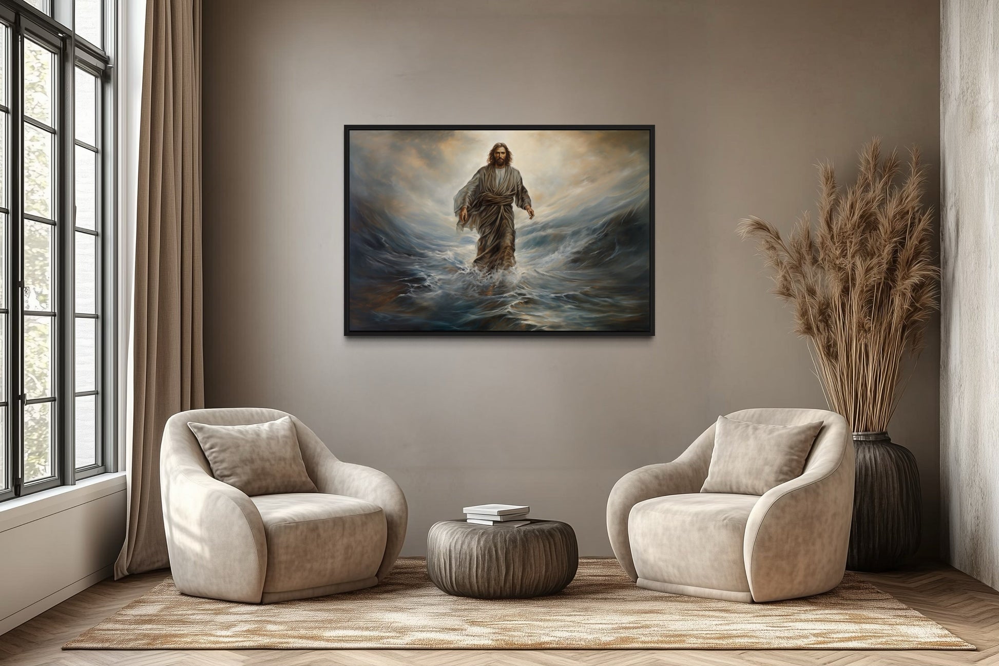 Jesus Walking On Water Modern Christian Framed Canvas Wall Art
