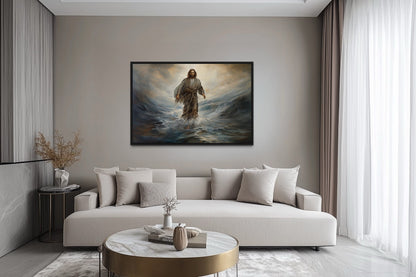 Jesus Walking On Water Modern Christian Framed Canvas Wall Art