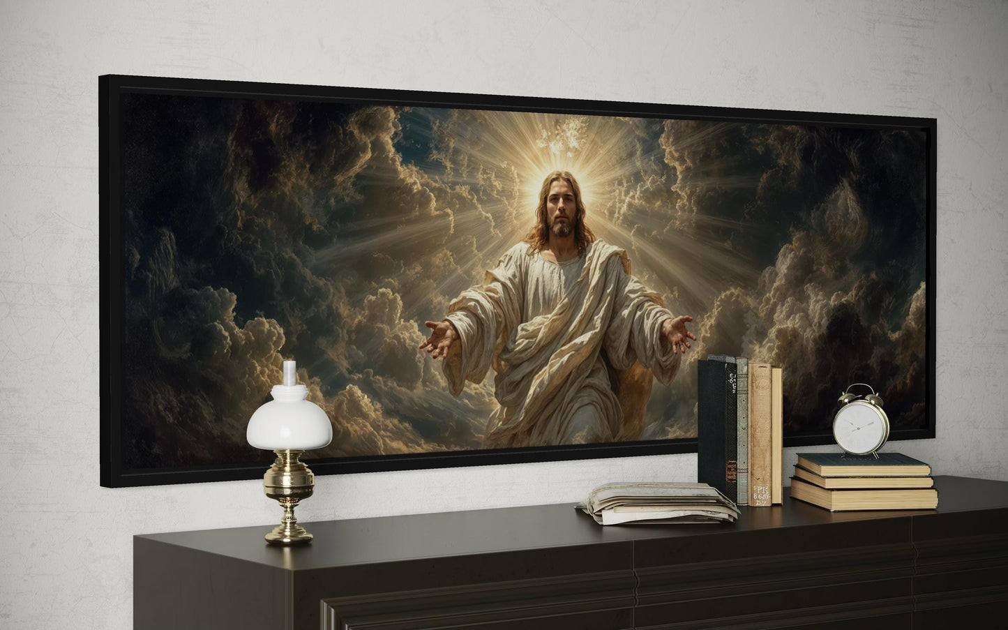Jesus Wall Art - Panoramic Christian Wall Decor Canvas Print with Open Arms