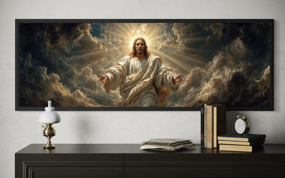 Jesus Wall Art - Panoramic Christian Wall Decor Canvas Print with Open Arms
