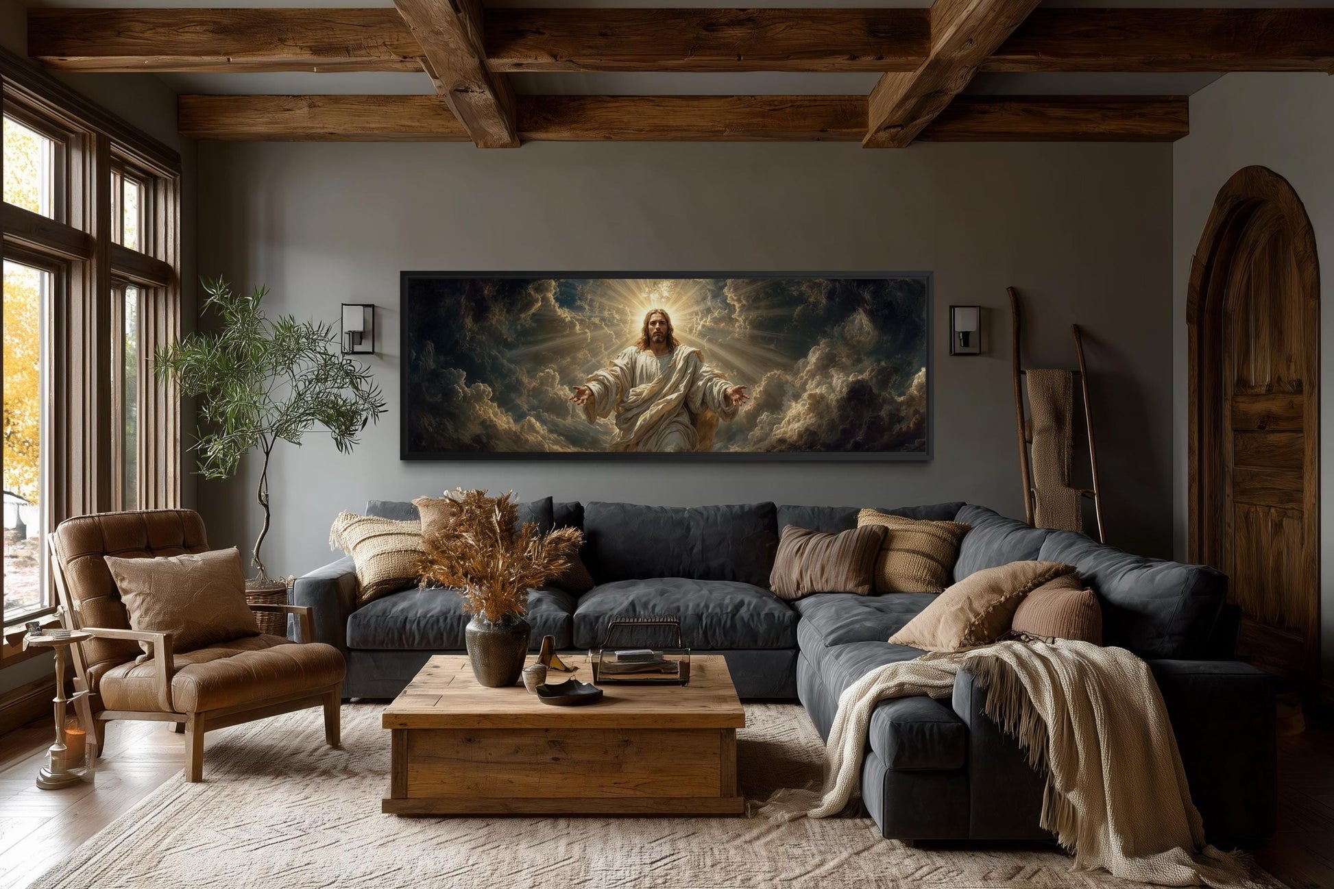 Jesus Wall Art - Panoramic Christian Wall Decor Canvas Print with Open Arms