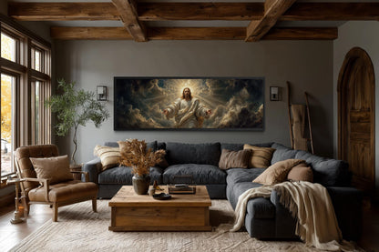 Jesus Wall Art - Panoramic Christian Wall Decor Canvas Print with Open Arms