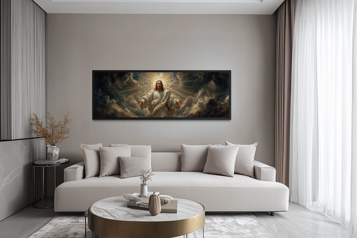 Jesus Wall Art - Panoramic Christian Wall Decor Canvas Print with Open Arms