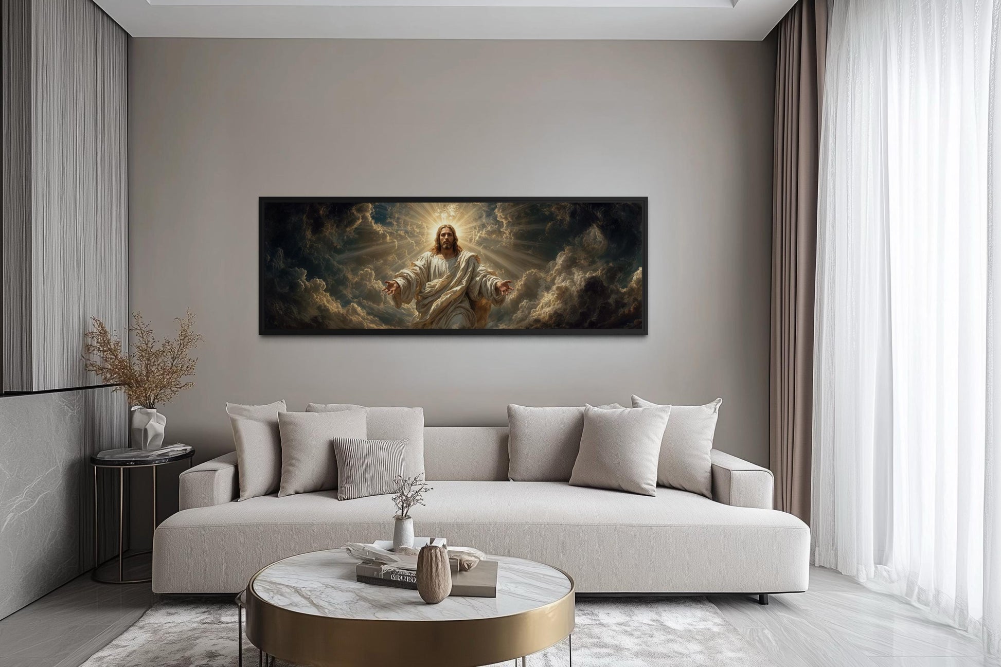 Jesus Wall Art - Panoramic Christian Wall Decor Canvas Print with Open Arms
