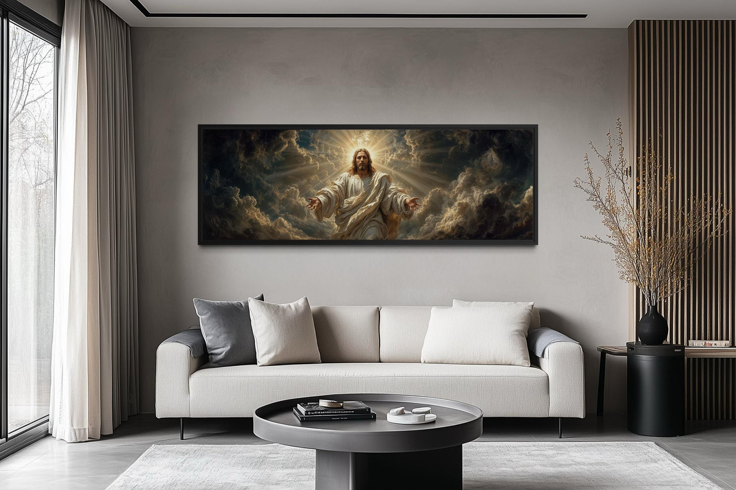 Jesus Wall Art - Panoramic Christian Wall Decor Canvas Print with Open Arms