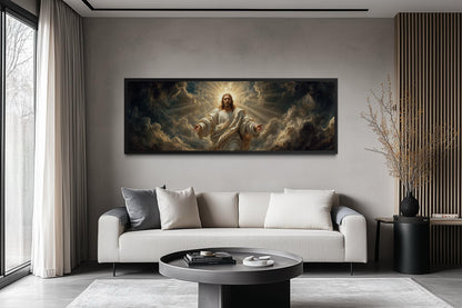 Jesus Wall Art - Panoramic Christian Wall Decor Canvas Print with Open Arms