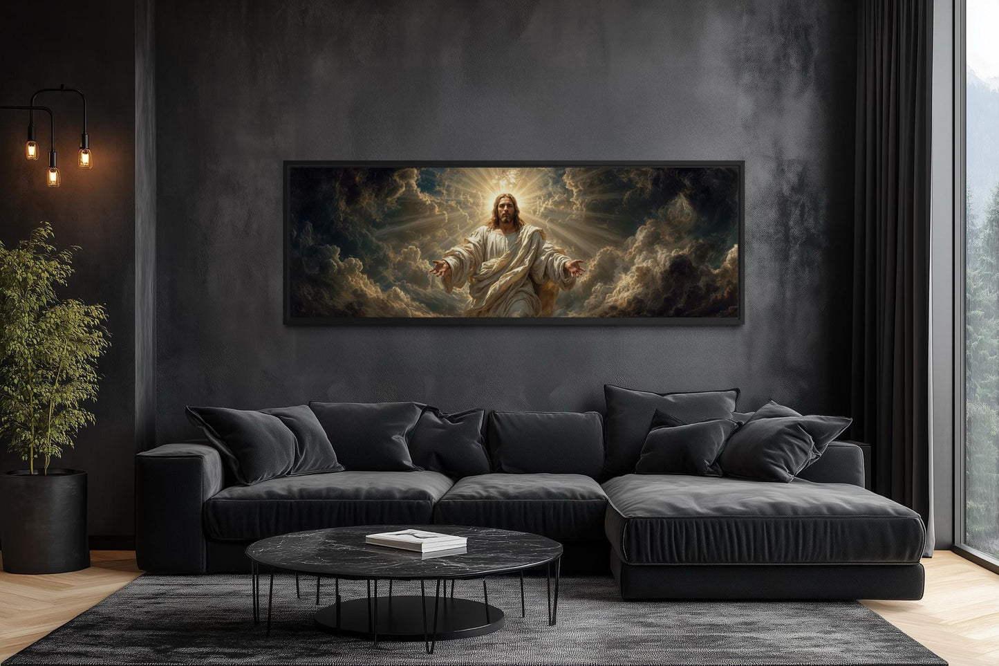 Jesus Wall Art - Panoramic Christian Wall Decor Canvas Print with Open Arms