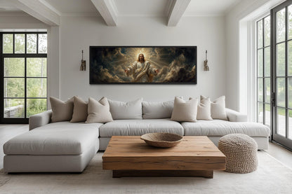 Jesus Wall Art - Panoramic Christian Wall Decor Canvas Print with Open Arms