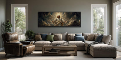 Jesus Wall Art - Panoramic Christian Wall Decor Canvas Print with Open Arms