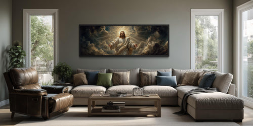 Jesus Wall Art - Panoramic Christian Wall Decor Canvas Print with Open Arms