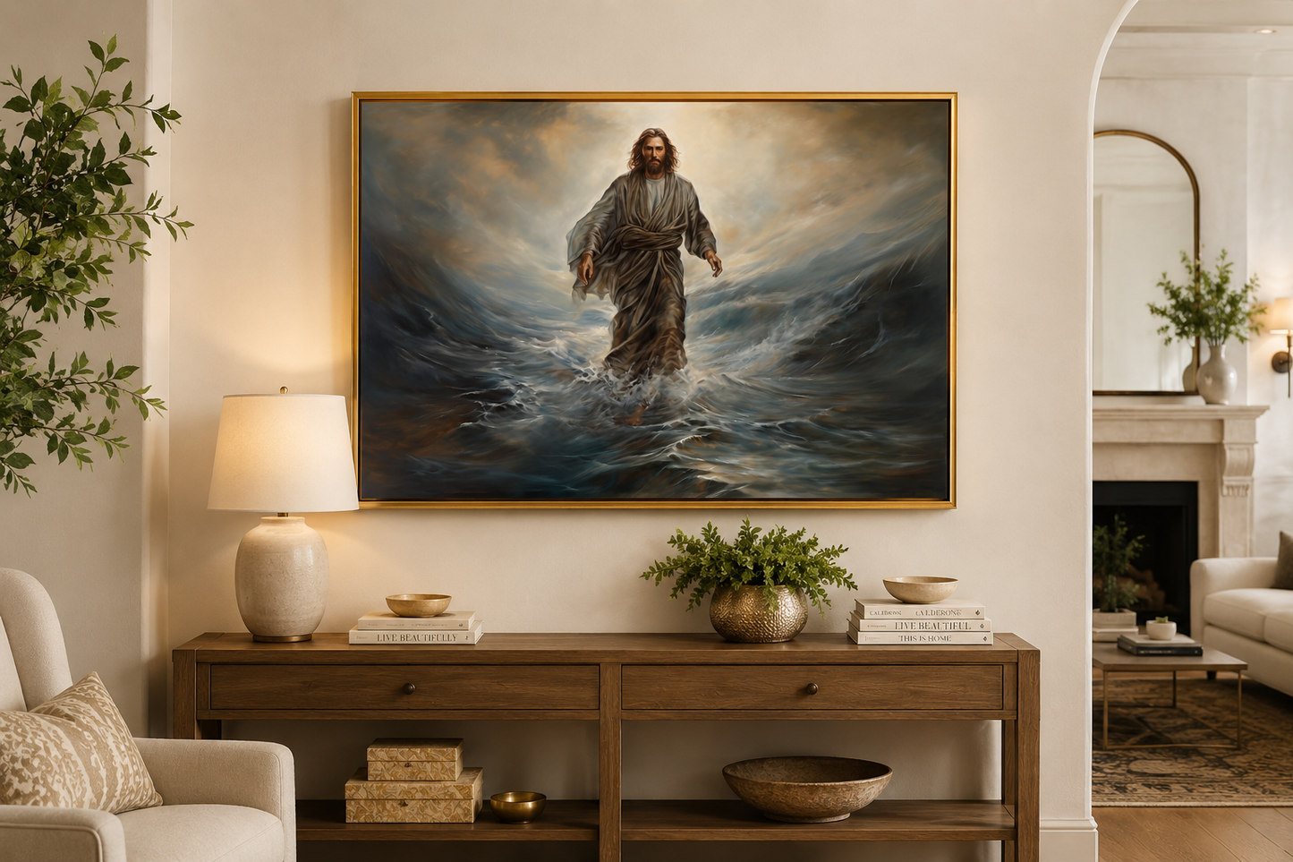 Jesus Walking On Water Modern Christian Framed Canvas Wall Art