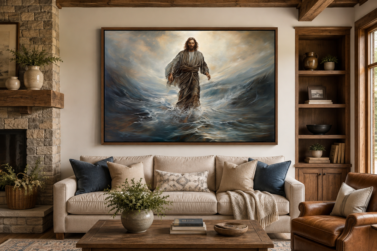 Jesus Walking On Water Modern Christian Framed Canvas Wall Art