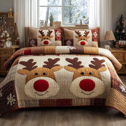 Jingle Reindeer 3-Piece Quilted Bedding Set - Single (59" x 70")